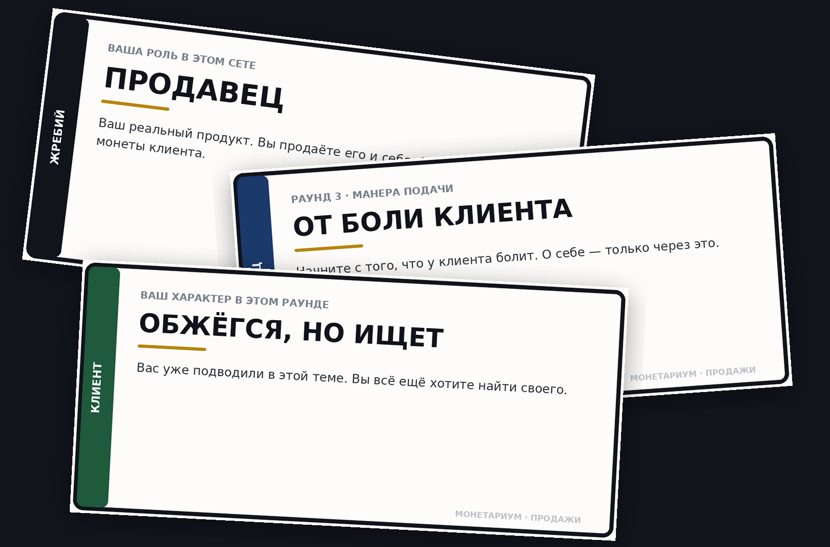 Карты игры: жребий, манера подачи, характер клиента